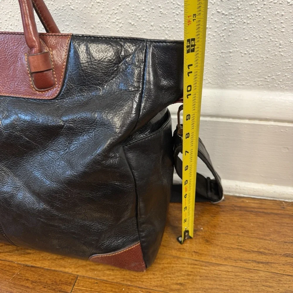 Vintage Samsonite Black Leather Travel Business Tote Bag With Shoulder Strap